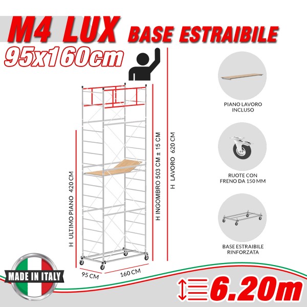 Trabattello M4 LUX base estraibile Altezza lavoro 6,20 metri