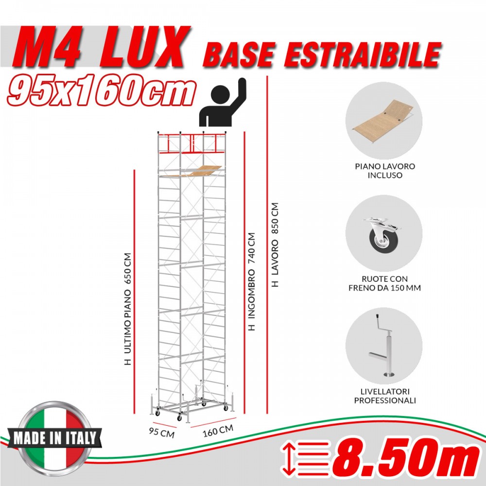 Trabattello M4 LUX base normale (h lavoro 9,70 m)