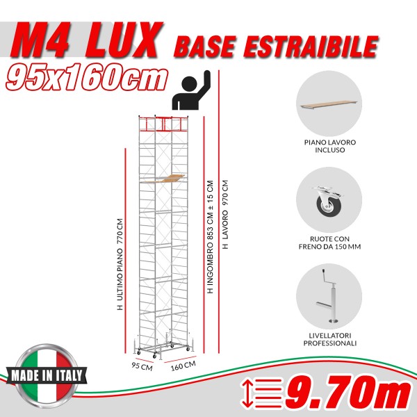 Trabattello M4 LUX base estraibile Altezza lavoro 9,70 metri