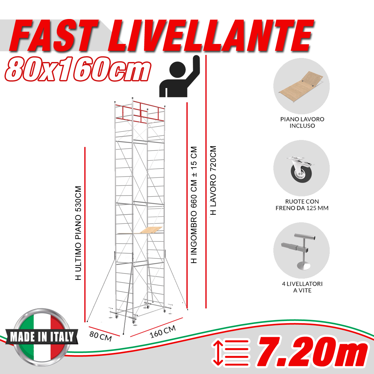 Trabattello FAST livellante Altezza lavoro 7,20 metri - Pian
