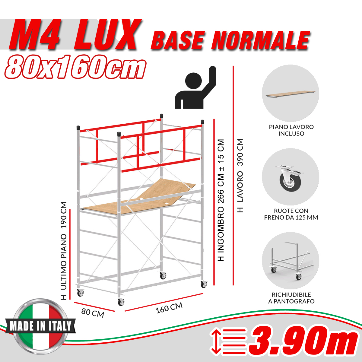 Trabattello M4 LUX base normale Altezza lavoro 3,9 metri - 4