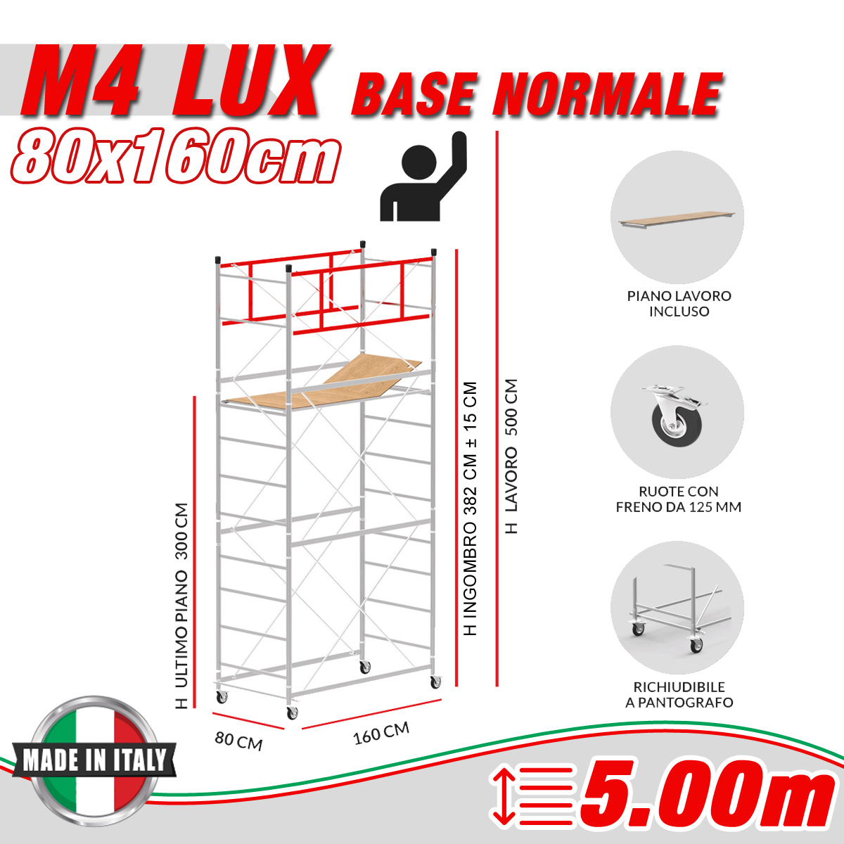 Trabattello M4 LUX base normale Altezza lavoro 5 metri - Bas