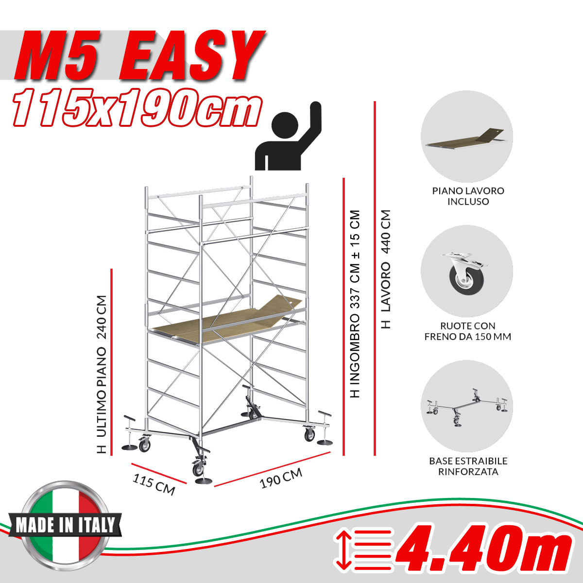 Trabattello M5 EASY Altezza lavoro 4,40 metri - Carply Mater