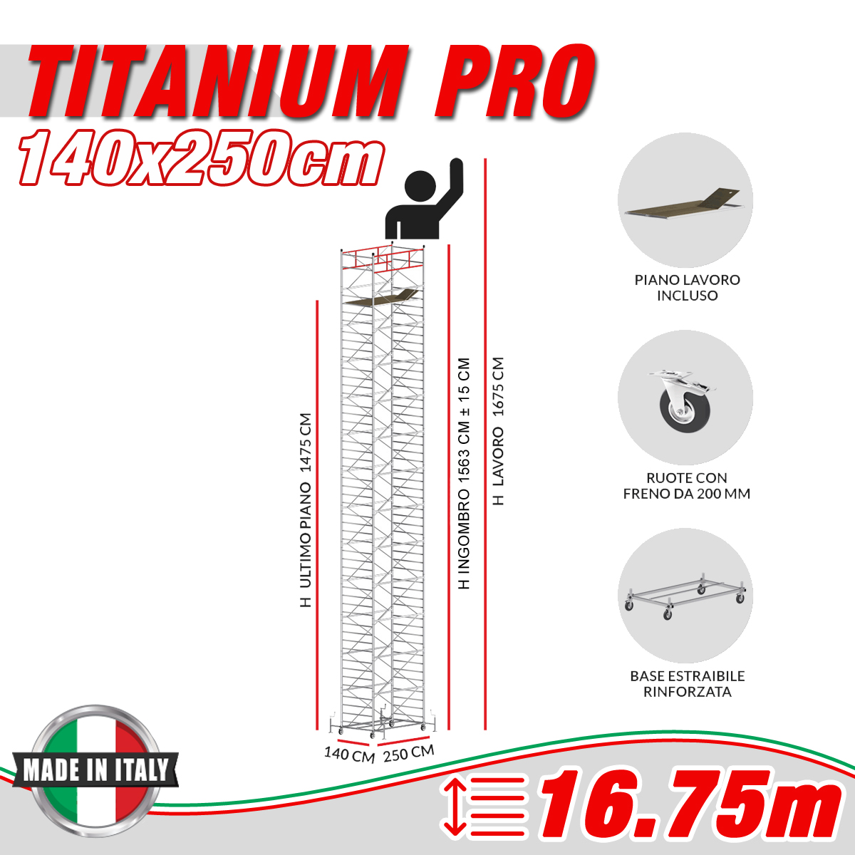 Trabattello TITANIUM PRO Altezza lavoro 16,75 metri - Carply Materiale Resinoso e Antiscivolo